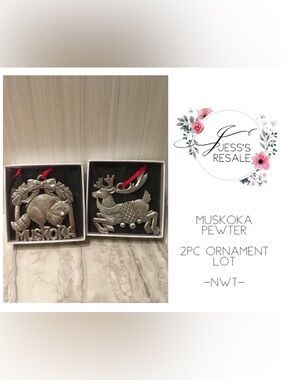 🆕MUSKOKA PEWTER - 2PCS - NWT - MUSKOKA RACOON AND REINDEER ORNAMENTS